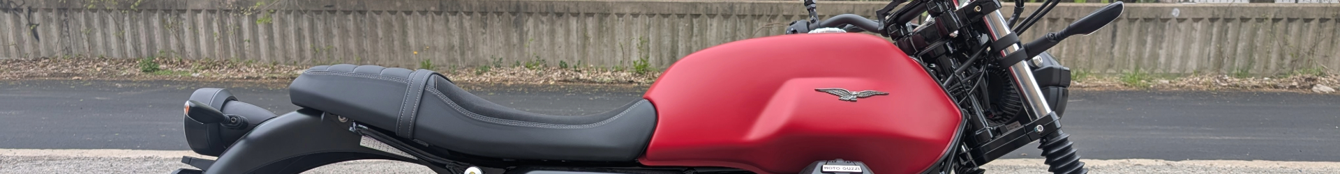 Side profile of a red Moto Guzzi Motorcycle