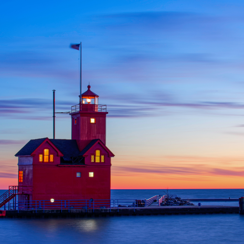 Red Lighthouse on Lake Michigan